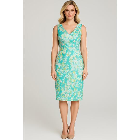 NWT Roksanda Ilincic Aqua Floral Sheath Dress - Size 8 - Picture 1 of 16